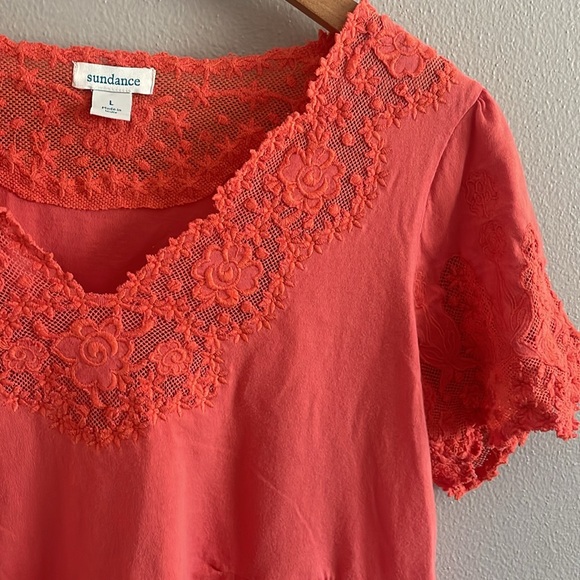 Sundance  Coral Lace Trim Short Sleeve Top Size L - Picture 3 of 12
